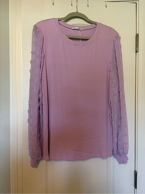 Women's Lilac Long-Sleeve Textured Sleeve Top